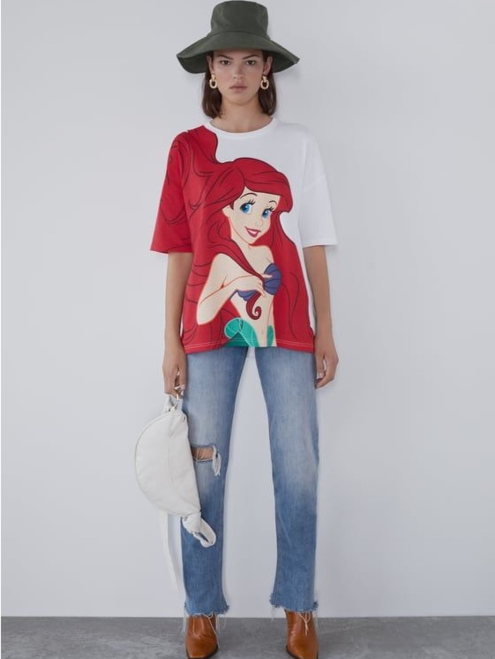 Collectible! Zara Disney Ariel Graphic Tee - White with Red Hair